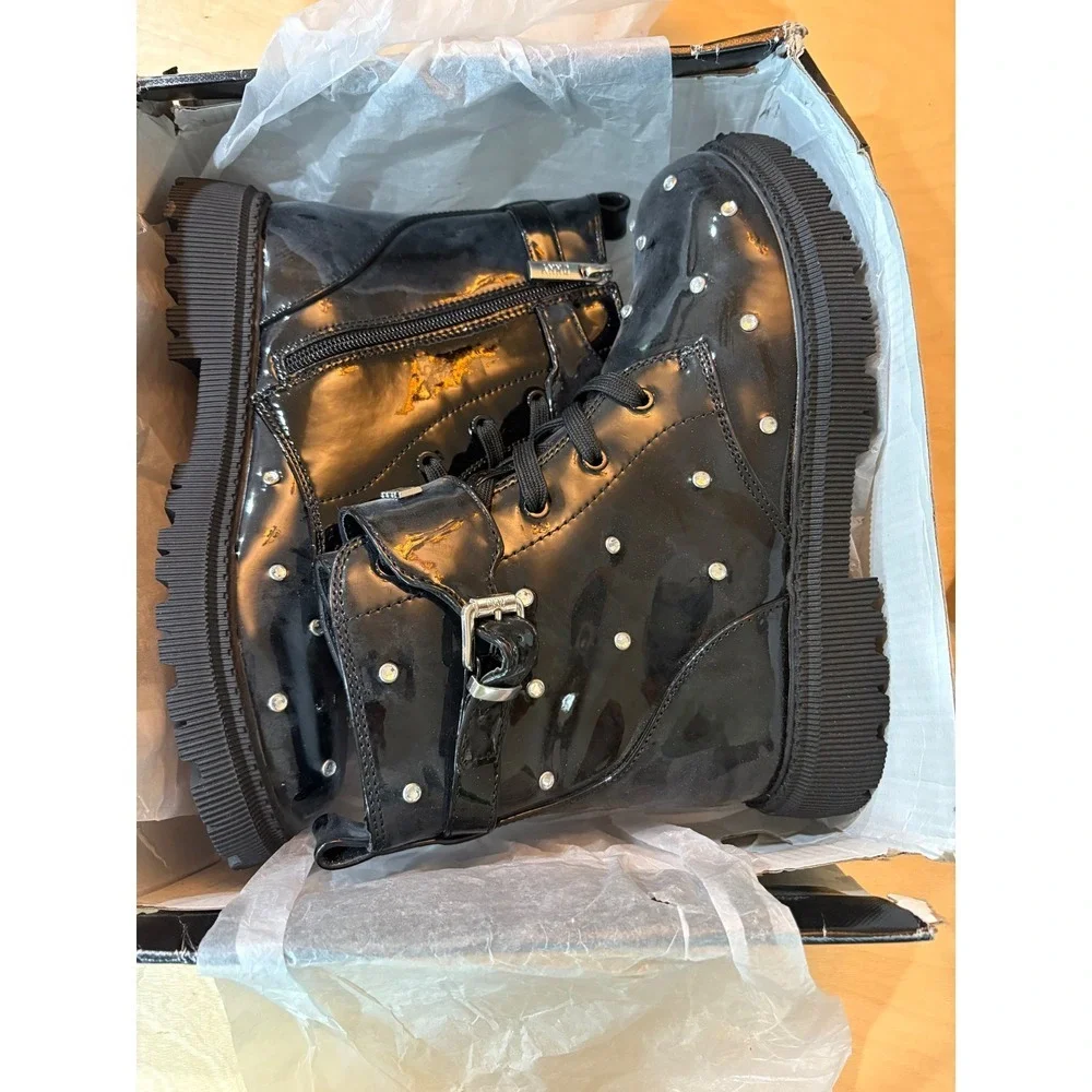 DKNY Big Girls Black Ava Dila Moto Side‎ Zipper Boots NIB Size 5